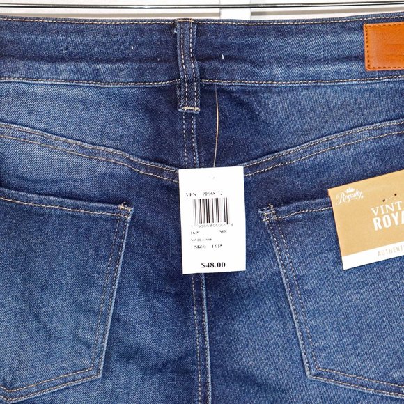 Royalty Dark Blue Distressed Denim Petite High Rise Straight Jeans Size 16P NWT - Picture 11 of 16